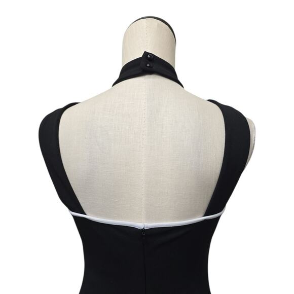 NWT Bebe Black & White Piping‎ Halter Top Dress Size Small Strappy Midi Sheath - Picture 9 of 10
